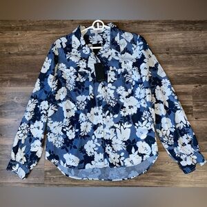 NWT Kut from the Kloth Women’s Navy & Light Blue Floral Button up Shirt Size S